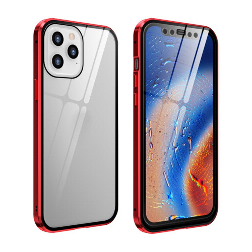 Fusion360 iPhone 12 / 12 Pro Double Sides Tempered Glass Magnetic Adsorption Metal Frame HD Screen Case - Red